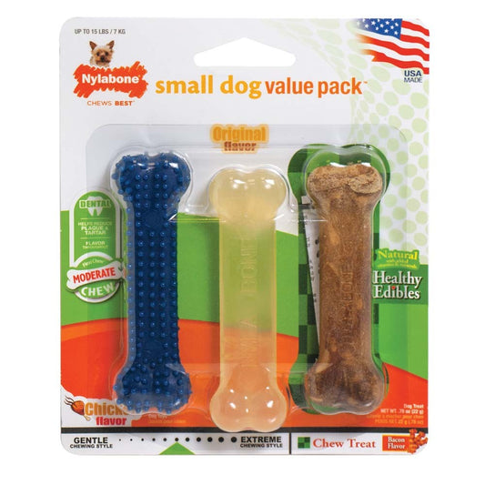 Nylabone Healthy Edibles and Flexi Chew Value Pack Flexi Edibles, Variety, 1ea/XS/Petite 3 ct