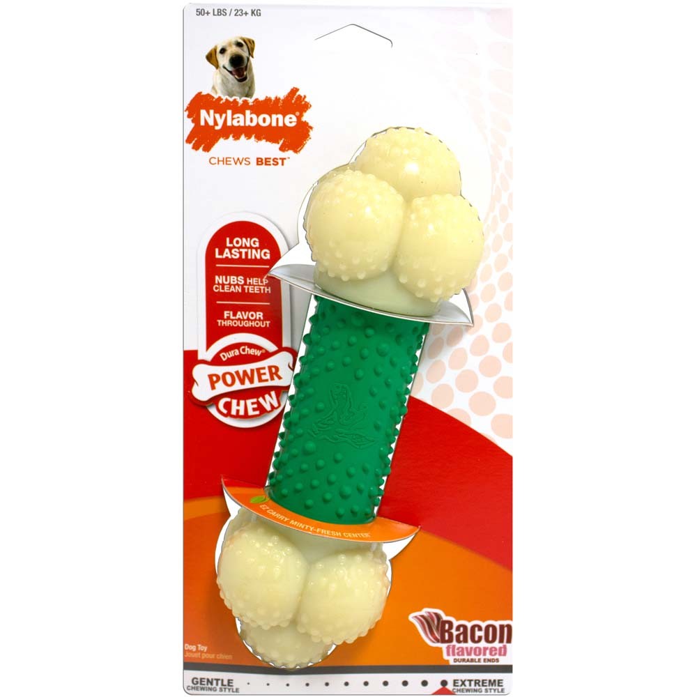 Nylabone Double Action Power Chew Durable Dog Toy Bacon, 1ea/XL/Souper 1 ct