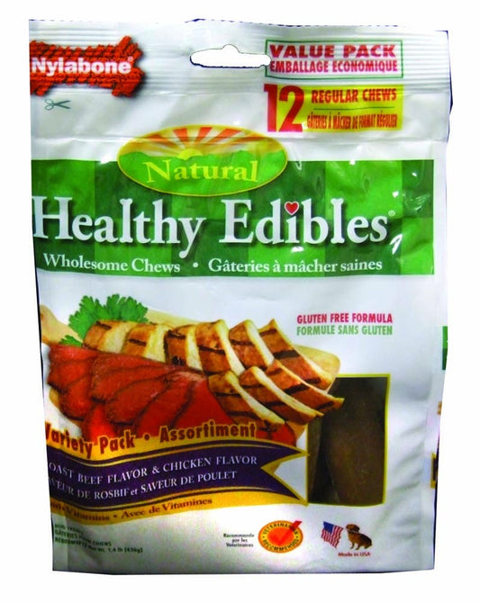 Nylabone Healthy Edibles Roast Beef/Chicken Flavor Chew12 Count, SMall/Regular