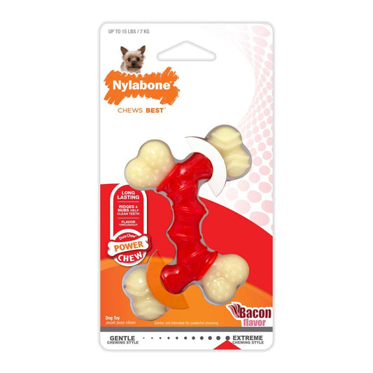 Nylabone Double Bone Power Chew LongLasting Dog Toy Bacon, 1ea/XS/Petite 1 ct