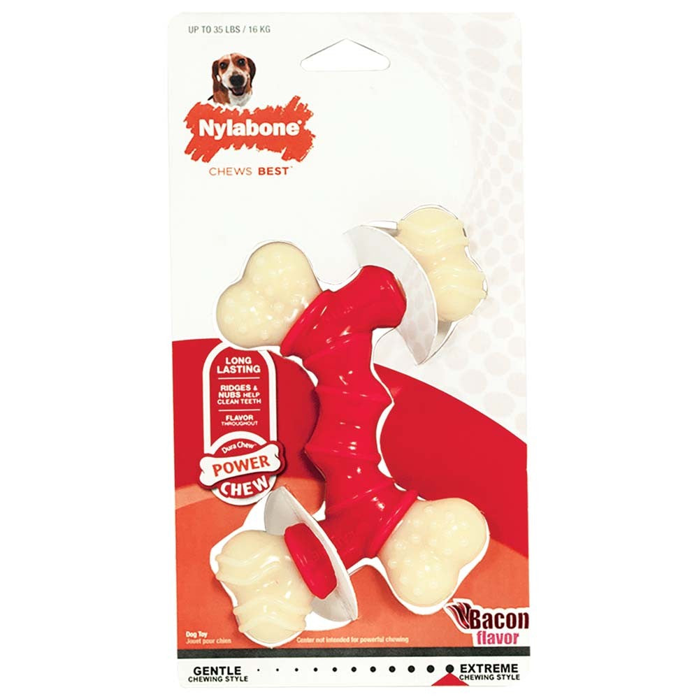 Nylabone Double Bone Power Chew LongLasting Dog Toy Bacon, 1ea/Medium/Wolf 1 ct