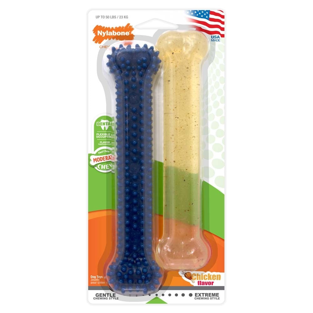 Nylabone Dental Chew and Flexi Bone Combo Pack Dog Chew Toys Flexi, Chicken, 1ea/Large/Giant 2 ct