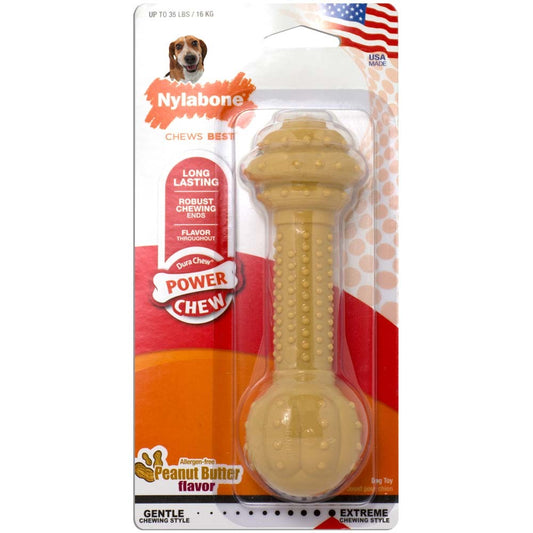 Nylabone Barbell Power Chew Durable Dog Toy Peanut Butter, 1ea/Medium/Wolf 1 ct