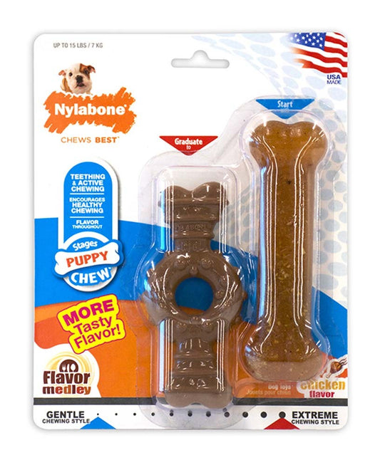 Nylabone Just for Puppies Teething Chew Ring Bone Toy Flavor Medley Chicken Flavor, 1ea/XS/Petite 2 ct