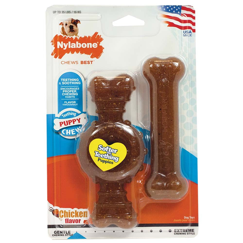 Nylabone Puppy Chew Ring Bone Toy Twin Pack Chicken, 1ea/Medium/Wolf 2 ct