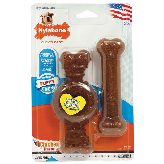 Nylabone Puppy Chew Ring Bone Toy Twin Pack Chicken, 1ea/Medium/Wolf 2 ct