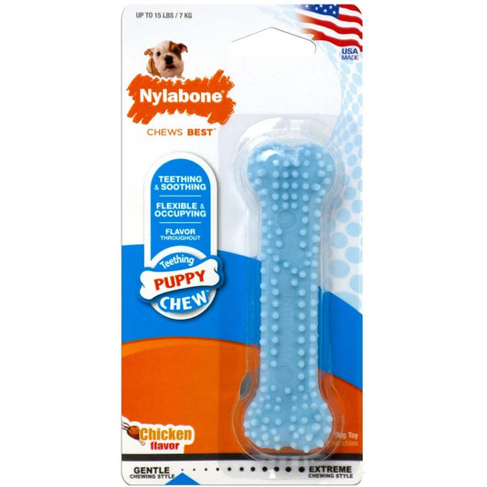 Nylabone Puppy Teething Soothing Flexible Chew Toy Blue Bone, Chicken, 1ea/XS/Petite 1 ct