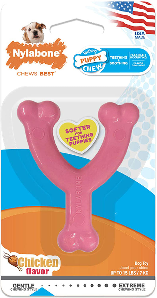 Nylabone Puppy Chew Toy Wishbone Puppy Pink Original, Chicken, 1ea/XS/Petite 1 ct