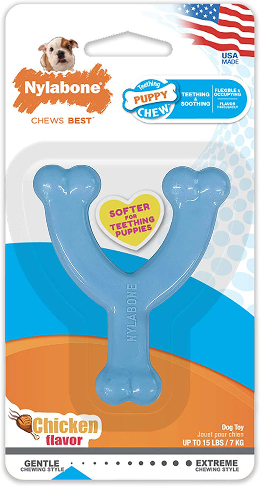 Nylabone Puppy Chew Toy Wishbone Puppy Blue Original, Chicken, 1ea/XS/Petite 1 ct