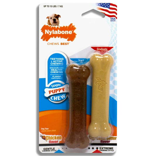 Nylabone Classic Puppy Chew Flavored Durable Dog Chew Toy Bones, 1ea/XS/Petite 2 ct