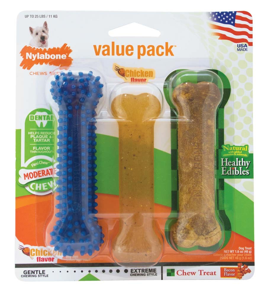 Nylabone Healthy Edibles and Flexi Chew Value Pack Flexi Edibles, Variety, 1ea/SMall/Regular 3 ct