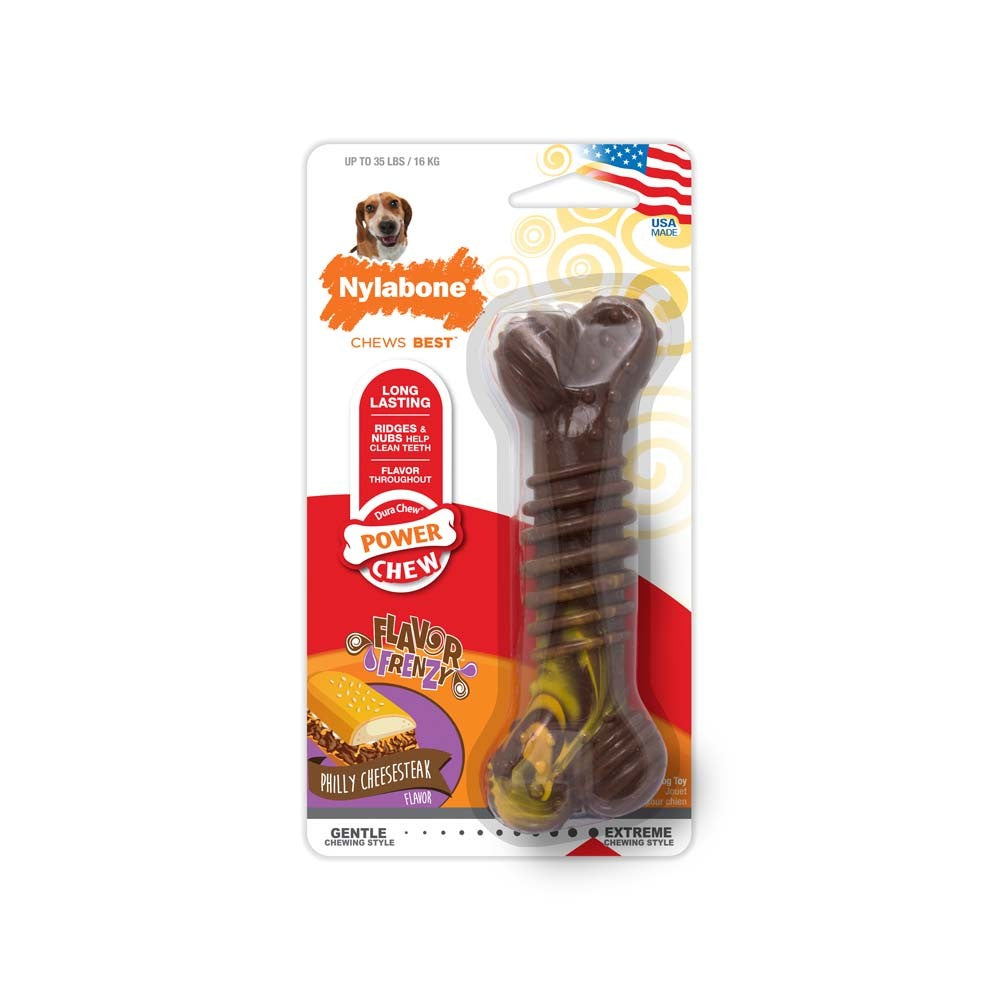 Nylabone Flavor Frenzy Power Chew Dog Toy Philly Cheesesteak, 1ea/Medium/Wolf 1 ct