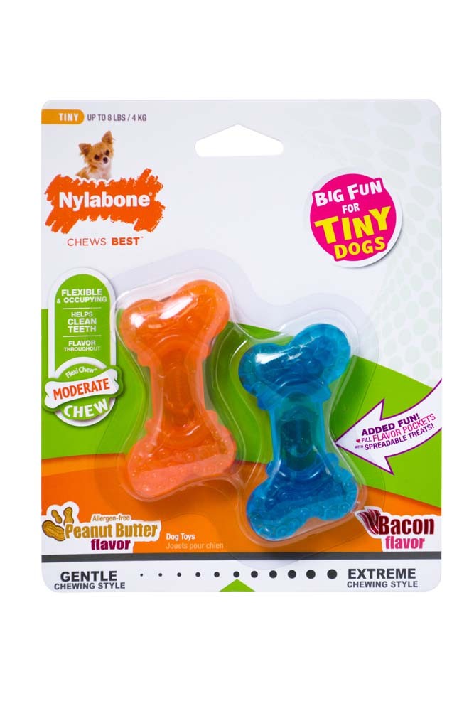 Nylabone Moderate Chew FlexiChew Bone Bones, Peanut Butter Bacon, 1ea/XXS/Tiny 2 ct