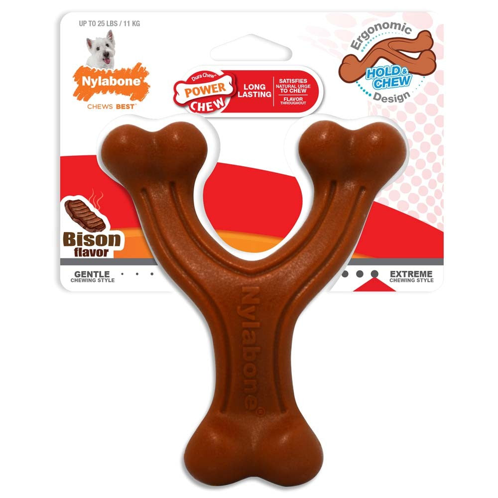 Nylabone Ergonomic Hold Chew Wishbone Power Chew Durable Dog Toy Adult Dog Ergonomic, Bison, 1ea/SMall/Regular 1 ct