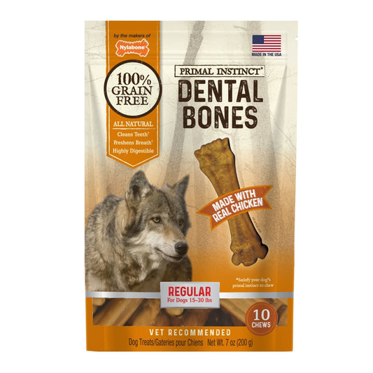 Nylabone Primal Instinct Chicken Dog Dental Chews 10 count Small/Regular - Up to 25 lbs.