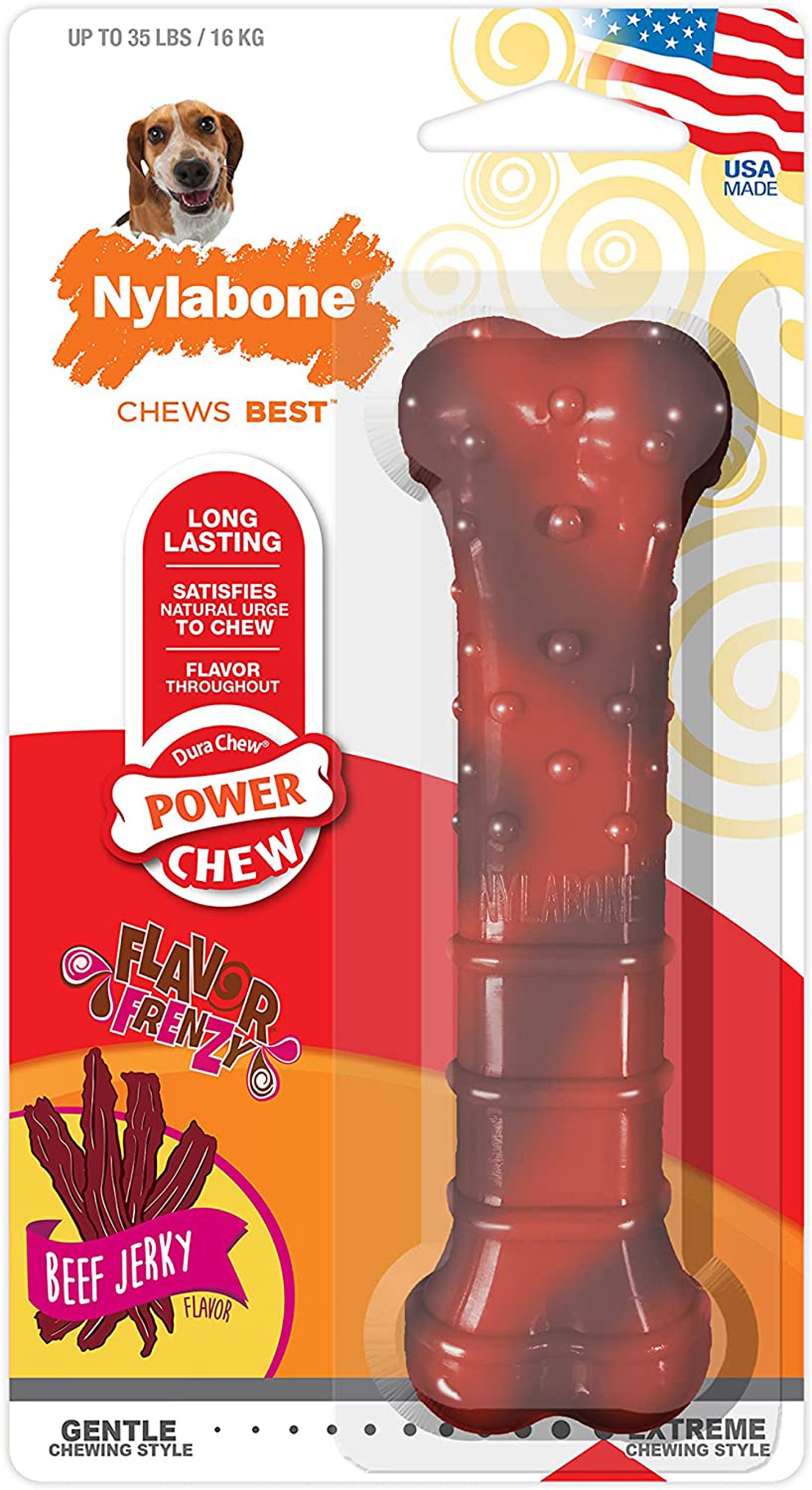 Nylabone Flavor Frenzy Power Chew Dog Toy Beef Jerky, 1ea/Medium/Wolf 1 ct