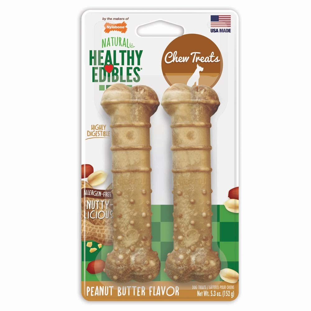 Nylabone Healthy Edibles All-Natural Long Lasting Peanut Butter Flavor Dog Chew Treats 2 Count Wolf - Up To 35 Lb