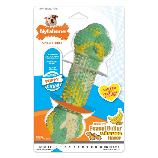 Nylabone Just for Puppies Double Action Bone Puppy Dog Teething Chew Toy Banana Peanut Butter, 1ea/Medium/Wolf 1 ct