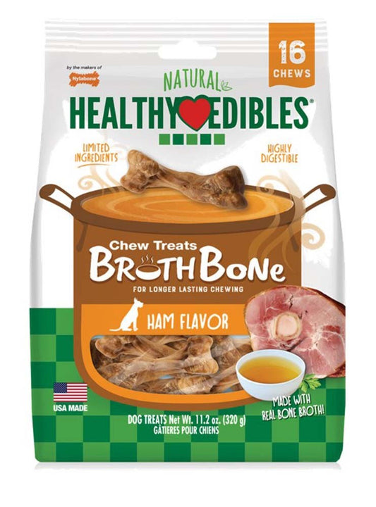 Nylabone Healthy Edibles Broth Bone All Natural Dog Treats Made With Real Bone Broth 16 count, 1ea/Regular Up To 25 Ibs.