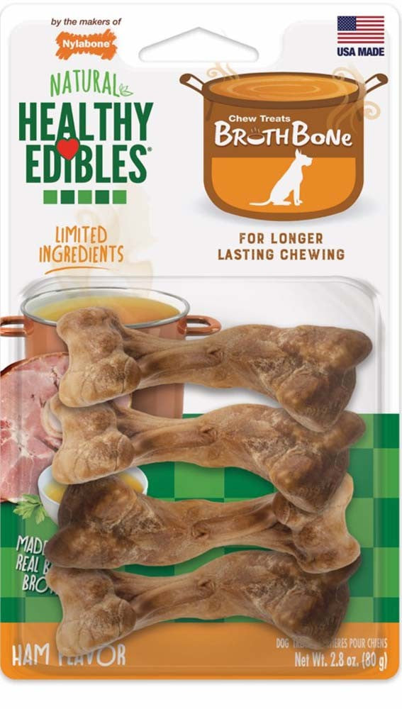 Nylabone Healthy Edibles Broth Bone All Natural Dog Treats Made With Real Bone Broth 4 Count Small/Regular - Up To 25 Lb