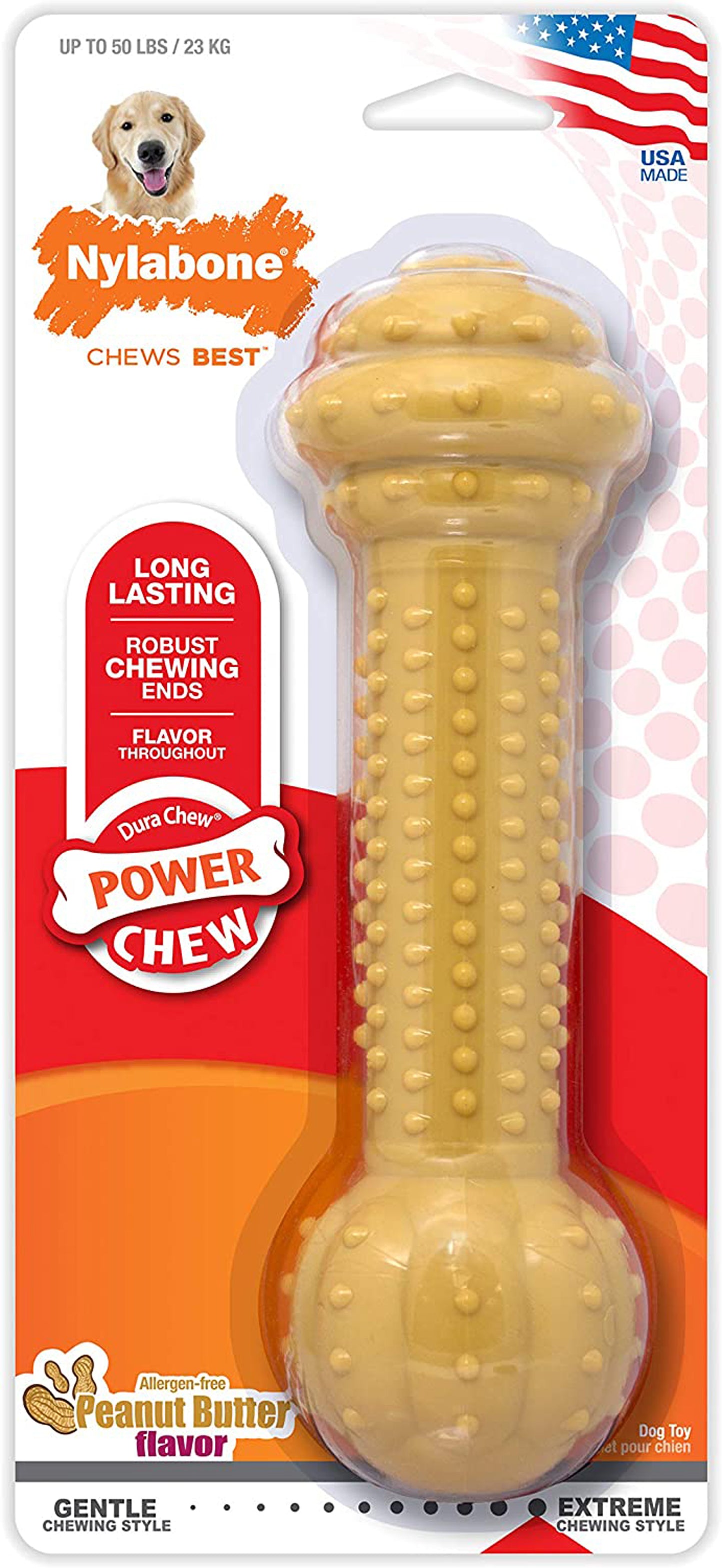 Nylabone Barbell Power Chew Durable Dog Toy Flavor Medley Flavor, 1ea/Large/Giant Up To 50 lb