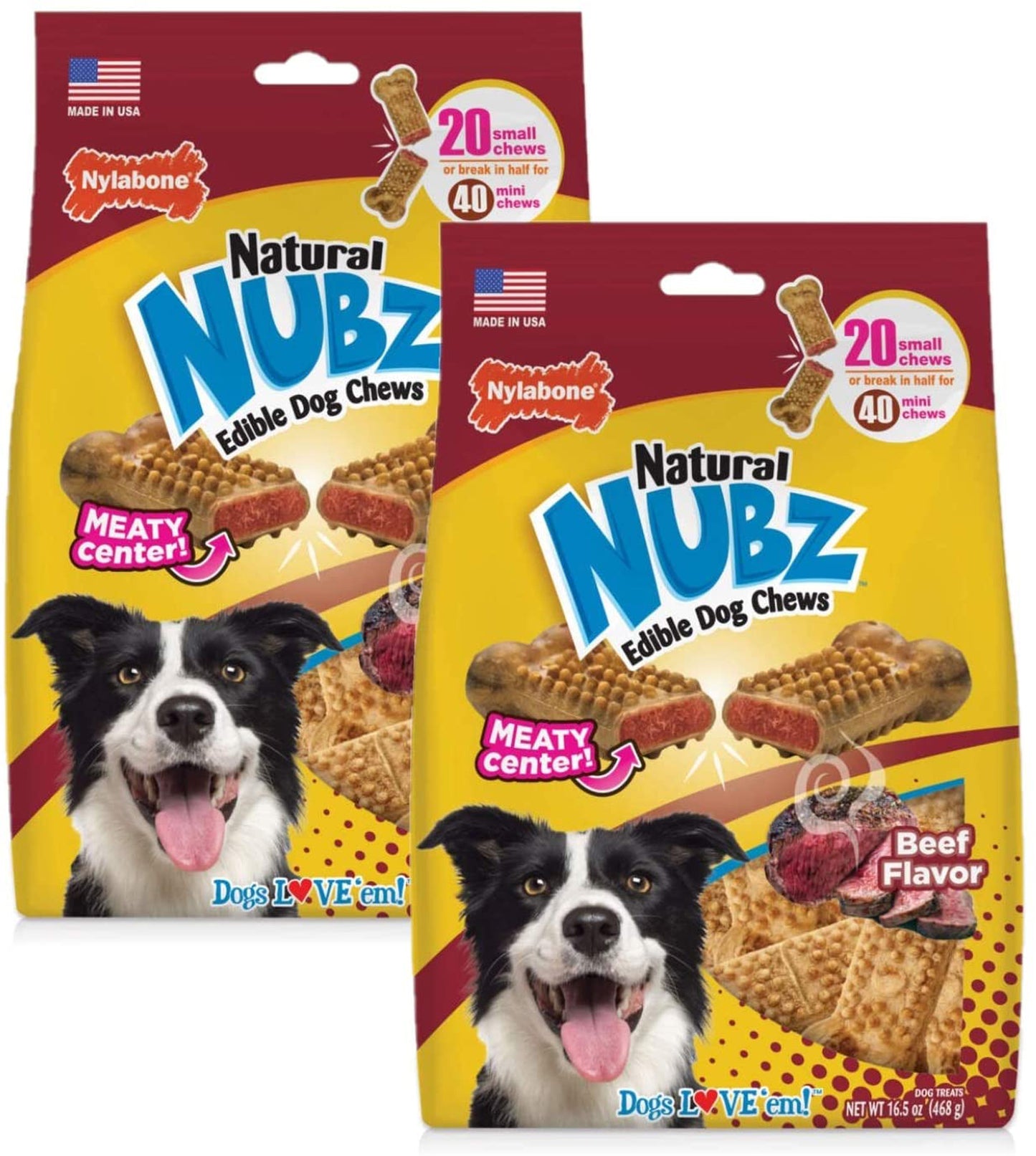 Nylabone Nubz Meaty Center Natural Long Lasting Edible Dog Chews 20 count, 1ea/SMall Up To 30 lb