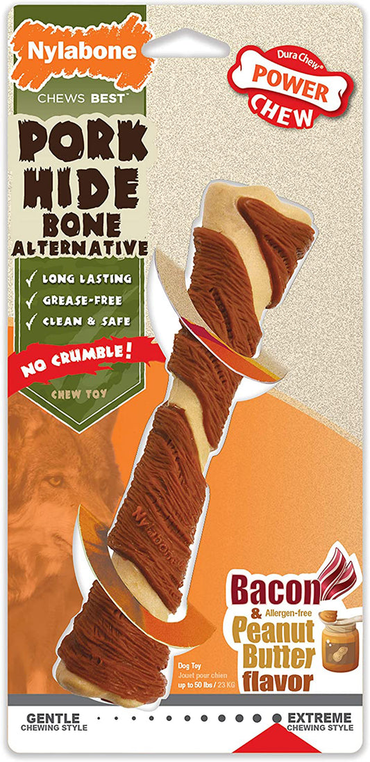 Nylabone Power Chew Alternative Pork Hide Bone Pork Hide, Bacon Peanut Butter, 1ea/Large/Giant 1 ct