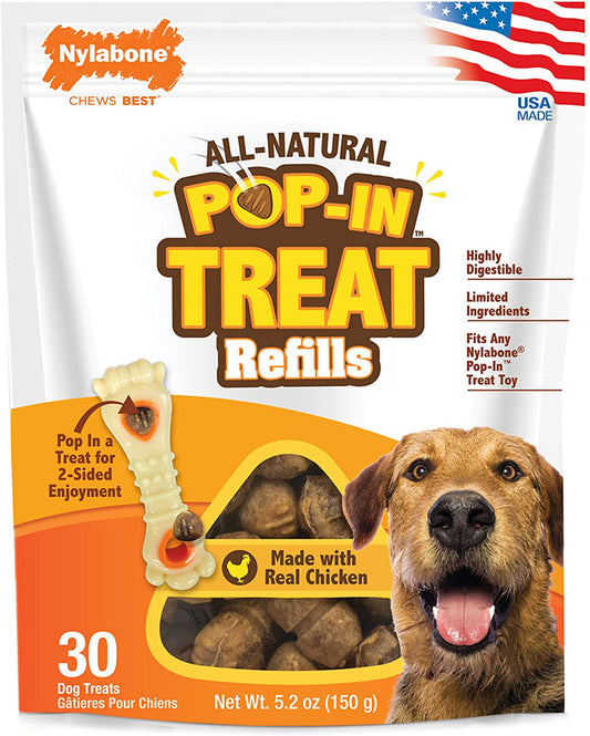 Nylabone PopIn Dog Treat Refills for Treat Toy Combo Treat Refill, Chicken, 1ea/Medium/Wolf 30 ct