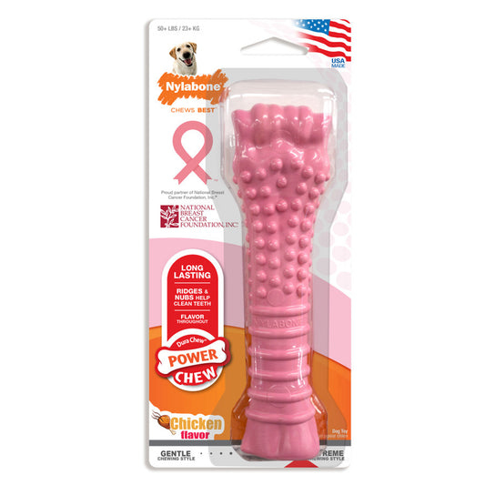 Nylabone Breast Cancer Awareness Pink Power Chew Textured Dog Toy Breast Cancer Awareness Pink, Chicken, 1ea/XL/Souper (1 ct)