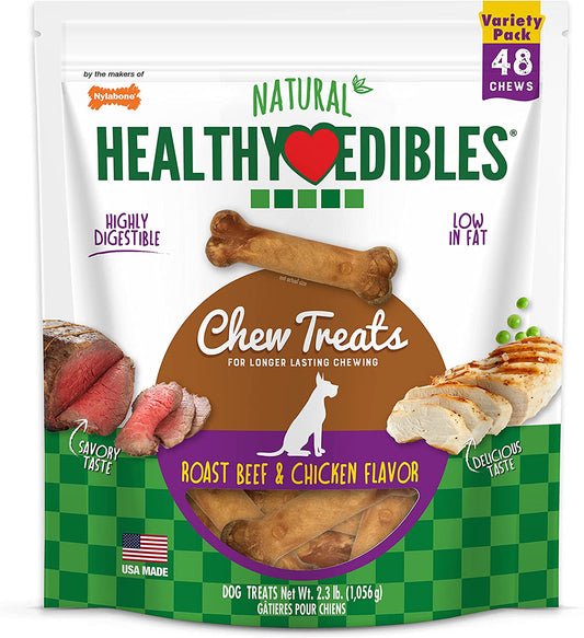 Nylabone Healthy Edibles AllNatural Long Lasting Roast Beef and Chicken Flavor Chew Treats 48 Count, Roast Beef Chicken, 1ea/XS/Petite