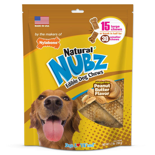 Nylabone Nubz Natural Dog Treats AllergenFree Peanut Butter Flavor 15 Count, 1ea/Large