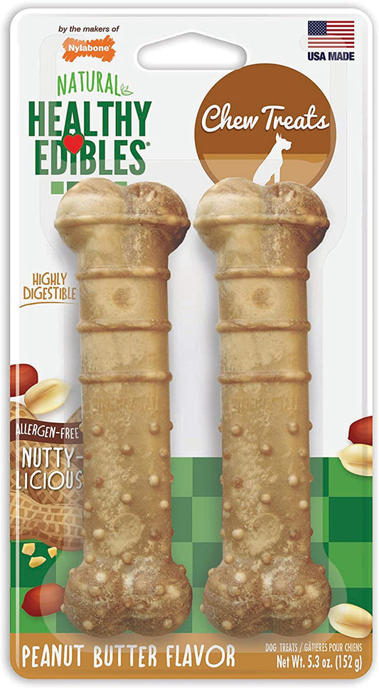 Nylabone Nubz Natural Dog Treats AllergenFree Peanut Butter Flavor 2 Count, 1ea/Large