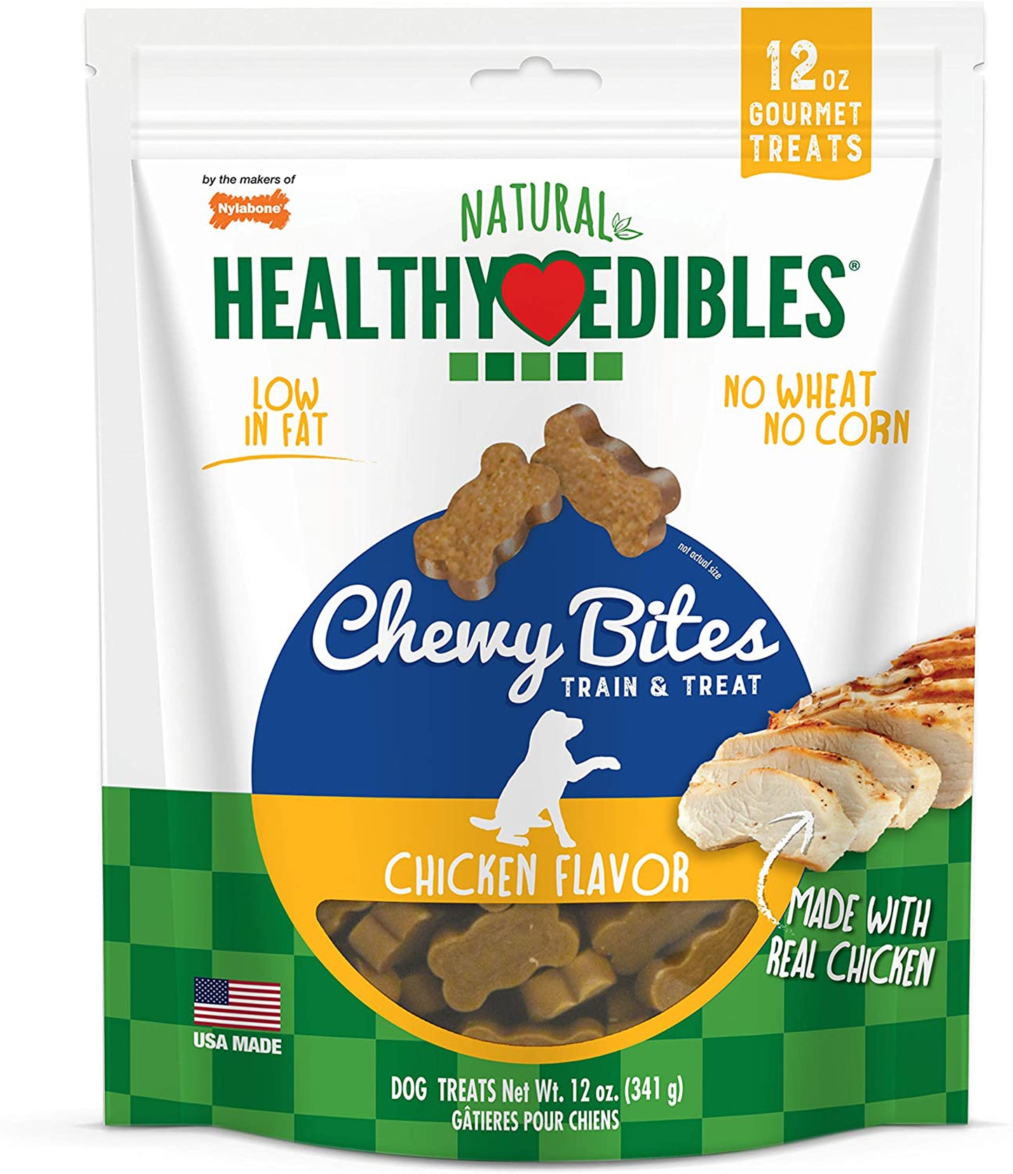 Nylabone Healthy Edibles Chewy Bites Dog Training Treats Bites, Chicken, 12 oz