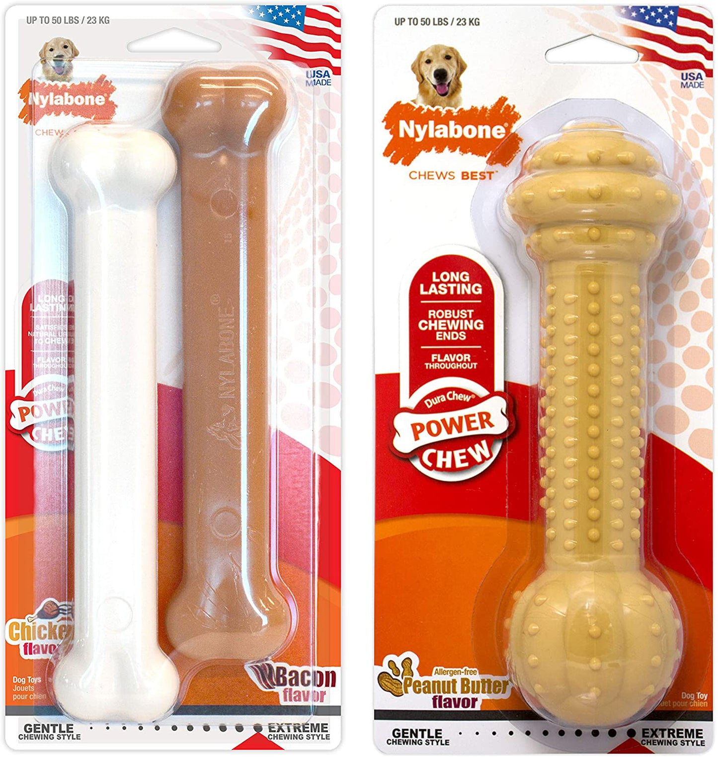 Nylabone Power Chew Durable Dog Chew Toys Twin Pack Beef Jerky Chicken, 1ea/Large/Giant 2 ct