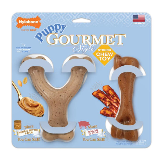 Nylabone Puppy Gourmet Style Strong Chew Toy Bundle Bacon Peanut Butter 1ea/SMall/Regular (2 ct)