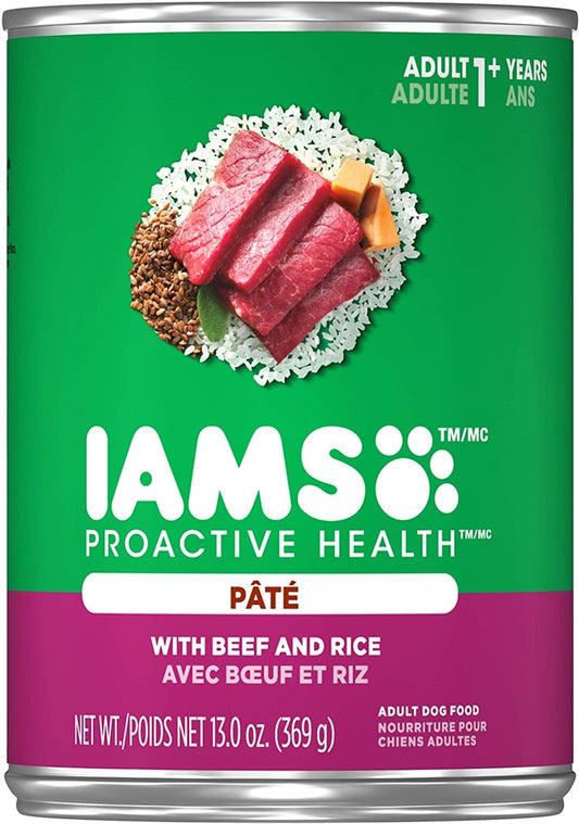 IAMS Proactive Health Paté Adult Wet Dog Food Pate w/Beef & Rice,13.2oz. (Case of 12)