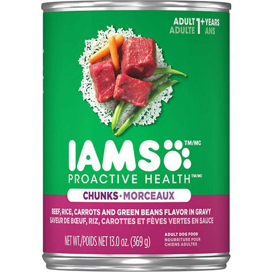 Iams Proactive Health Adult Beef, Rice, Carrots And Green Beans Flavor Chunks In Gravy Wet Dog Food 13Oz (Case Of 12)