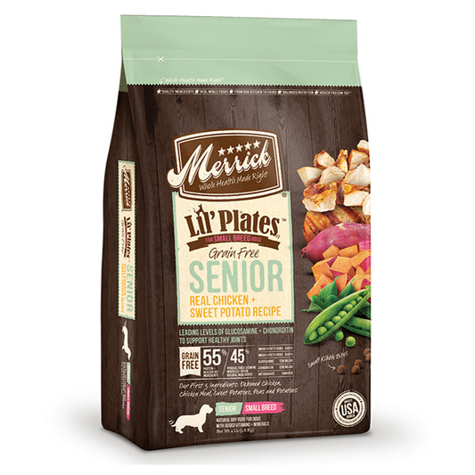 Merrick Lil' Plates Grain Free Senior Real Chicken and Sweet Potato Recipe 4 Lbs