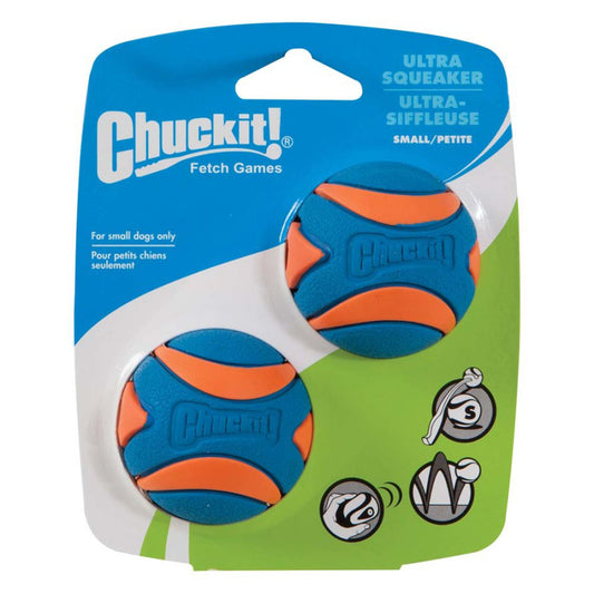 Chuckit! Ultra Squeaker Balls Dog Toy Blue, Orange 2 Pack Small