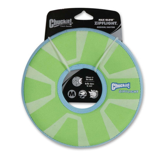 Chuckit! Zipflight Max Glow Dog Toy Green, White Medium