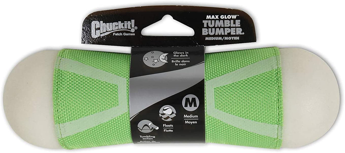 Chuckit! Tumble Bumper Max Glow Dog Toy Green, White Medium