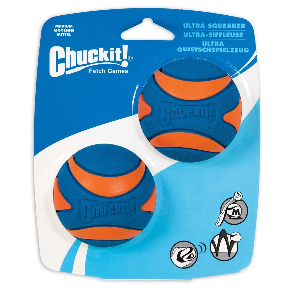 Chuckit! Ultra Squeaker Balls Dog Toy Blue, Orange 2 Pack Medium