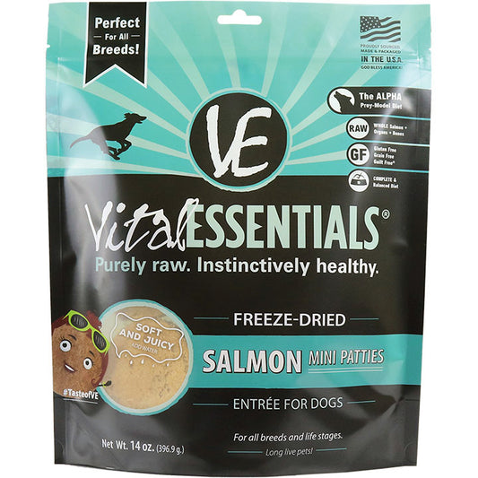 Vital Essentials Dog Freeze-Dried Mini Patties Salmon 14Oz