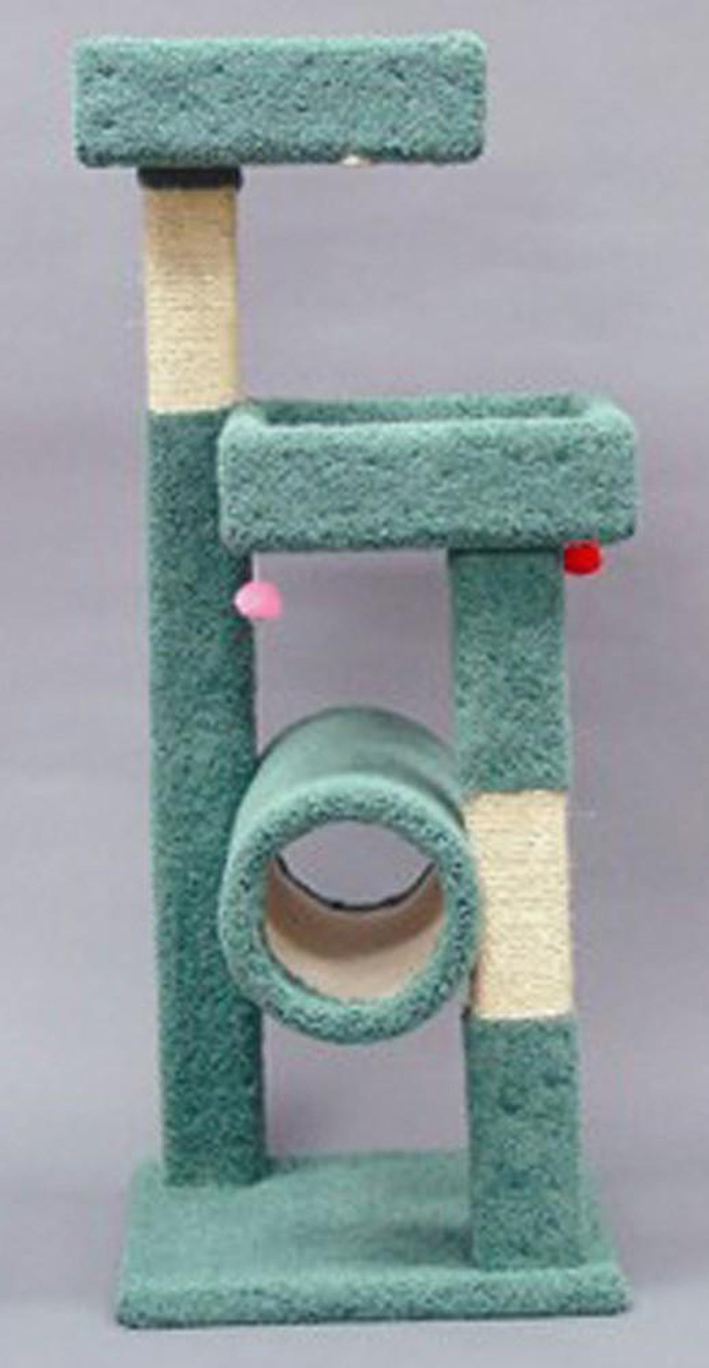 North American Pet Tree with Tunnel and Shelves Cat Tree Turquoise, Beige 54 in