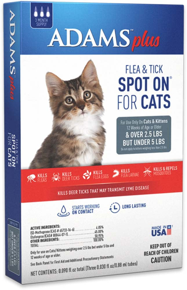 Adams Plus Flea & Tick Spot On for Cats & Kittens Over 2.5 lbs but under 5 lbs