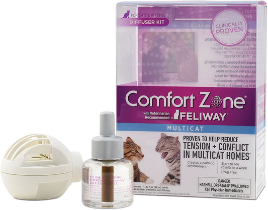 Comfort Zone Calming For Single and Multi-Cat Homes , Cat Pheromone, Single Diffuser Kit, 1 Diffuser, 1 Refill-48ml, New Formula