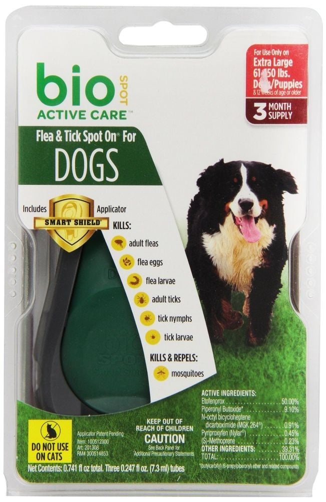 Biospot Active Care Flea and Tick Spot On Dog Extra Large 3 Mo W/Applicator 24Ea