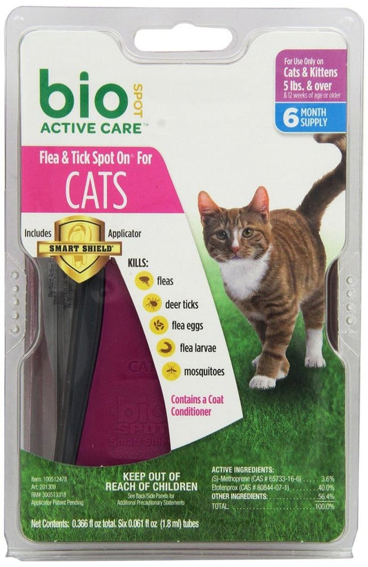 Bio Spot Active Care Spot On For Cats > 5Lbs W/Applicator 6 Mo 4Ea/Ip 24Ea/Case