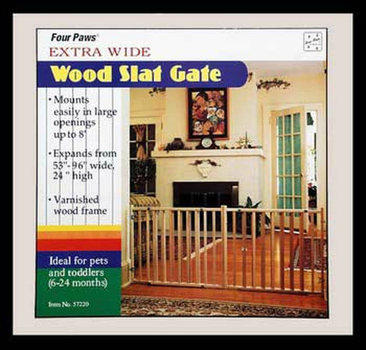 Four Paws Extra Wide Epandable Vertical Wood Slat Dog Gate 51-93" W x 24" H
