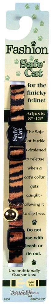 Safe Cat Fashion Adjustable Breakaway Cat Collar Tiger Multi-Color 3/8 in x 8-12 in